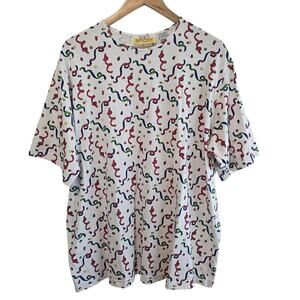 Vintage C.S.T. Sport Blouse Womens 2X 90s White Streamers Whimsical Colorful